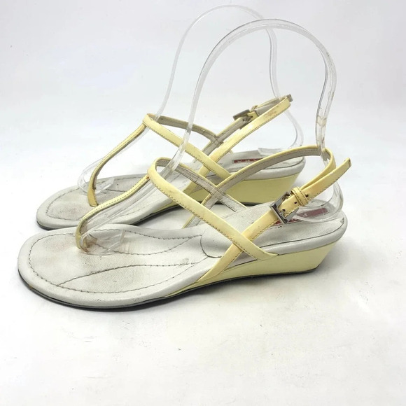 Prada Sport Thong Wedge Sandals in Yellow Leather Size US 6.5 *damaged - Picture 10 of 12